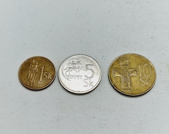 Set of Slovak coins - set of 3 vintage coins issued in Slovakia in 1990s