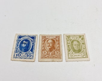 Set von 3 russischen kaiserlichen Briefmarken, die 1915 das kaiserliche Russland herausgegeben wurden