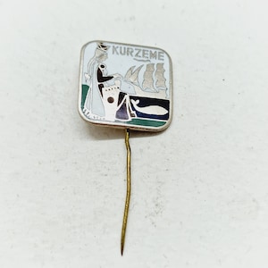 Rare Latvian Vintage Kurzeme pin with Traditional Latvian folk girl Made in USSR in 1960s.