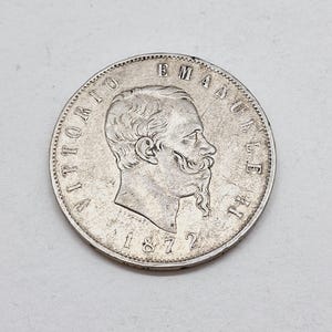 Antique Vintage Italy 5 Lire 1874 Silver Coin.kingdom of Italy