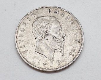 1874年 イタリア国王ヴィットーリオ・エマヌエーレ2世 5リラ銀貨 AU