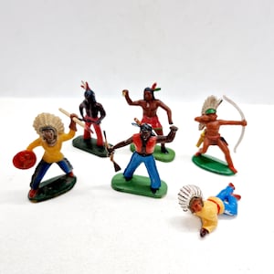 Vintage Elastolin Indian Warrior Figurines - 1970s German Toys - Set of 6