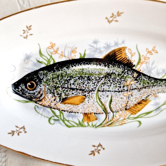 herring fish 皿 Soviet Fish Serving Plate - Soviet Vintage Herring Plate Made in