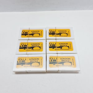 Juego de 6 hojas de afeitar vintage británicas London Bridge de la década de 1980