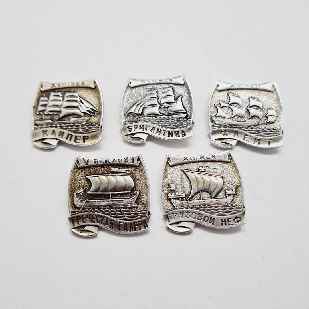 Soviet Vintage Boat Pins Set of 5 Ship Pins Made in USSR in 1980s ...