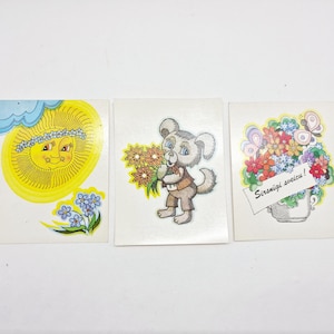 Conjunto vintage letão de 3 cartões de felicitações impressos na URSS em 1991