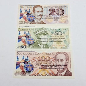 Edizione speciale di banconote in zloty polacchi - Set di 3 banconote in carta moneta zloty polacche d'epoca con Papa Giovanni Paolo II del 2002