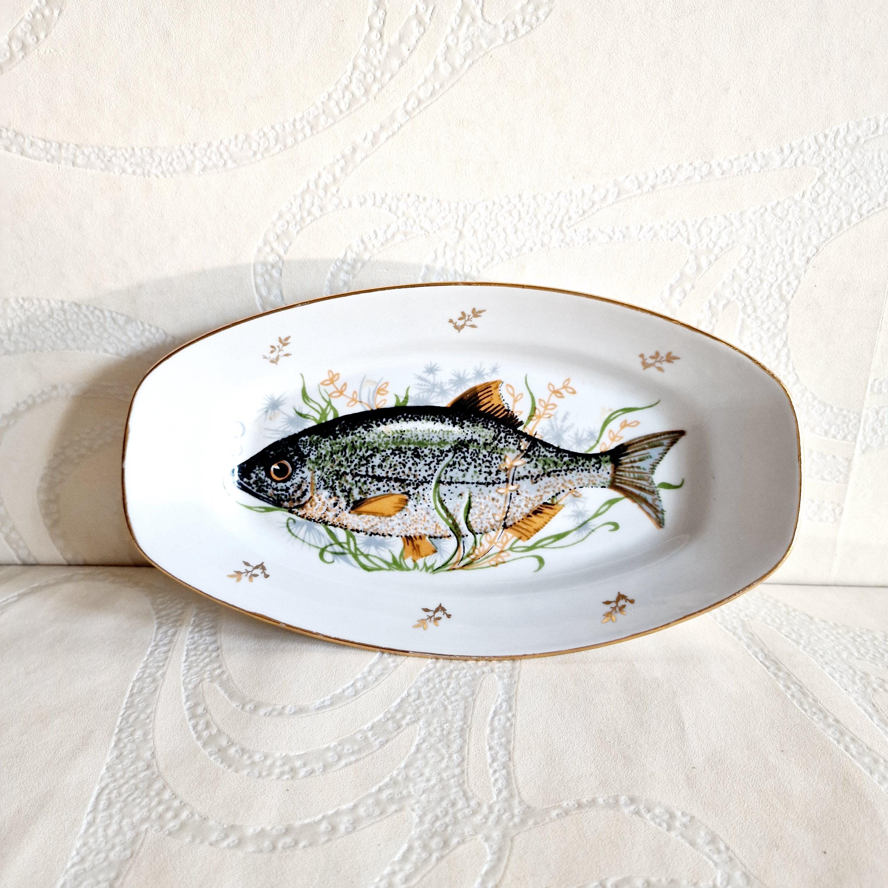 herring fish 皿 Soviet Fish Serving Plate - Soviet Vintage Herring Plate Made in