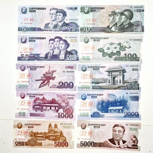 Set of 10 Korean Won banknotes 00000 series  of 2000s