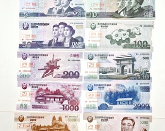 Set of 10 Korean Won banknotes 00000 series  of 2000s