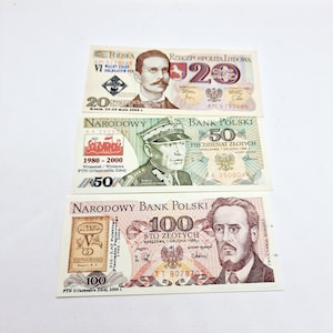 Special edition of Polish Zlotych banknotes - Set of 3 Vintage Polish Zlotych Currency Paper Banknotes of 2000s
