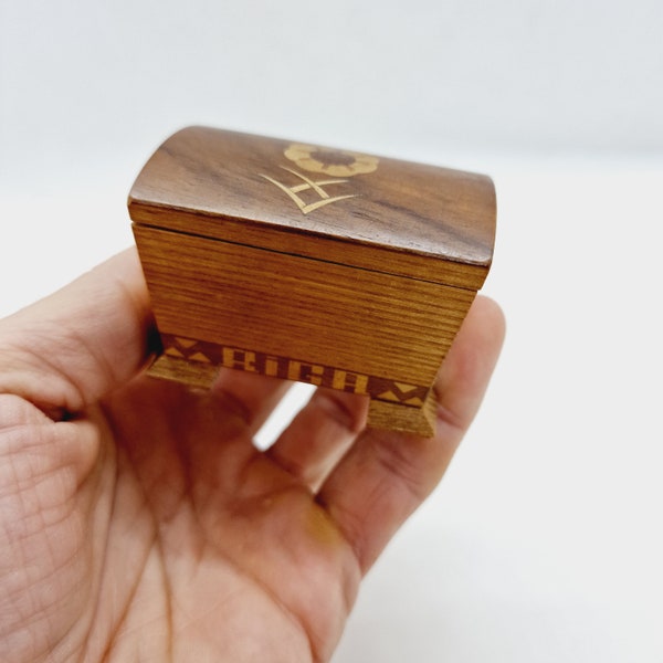 Latvian Vintage Tiny Jewelry Box - Soviet Vintage Wooden Handmade Jewelry Box Made in Latvia in 1970s.