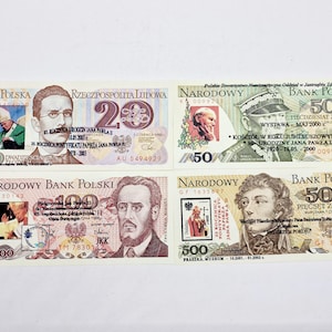 Special edition of Polish Zlotych banknotes - Set of 4 Vintage Polish Zlotych Currency Paper Banknotes with Pope John Paul II of 2000s.