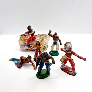 Vintage Elastolin Indian Warrior Figurines - 1970s German Toys, Set of 6