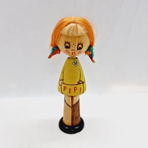 Vintage Estonian Wooden Pipi Doll - Estonian Traditional Doll Made in USSR in 1970s