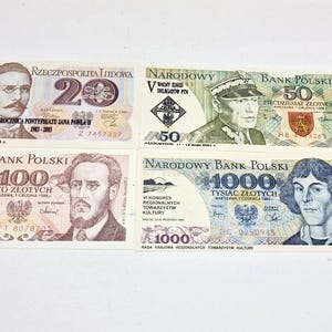 Special edition of Polish Zlotych banknotes - Set of 4 Vintage Polish Zlotych Currency Paper Banknotes with Pope John Paul II of 2000s.