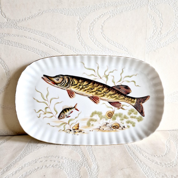 herring fish 皿 Rare Vintage German Fish Serving Plate - Vintage Herring Plate