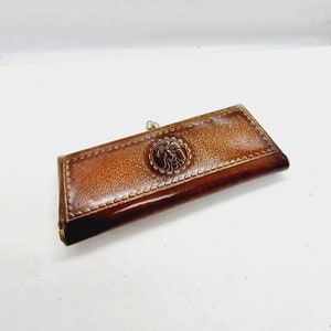 Étui à lunettes vintage letton en cuir repoussé en URSS dans les années 1980