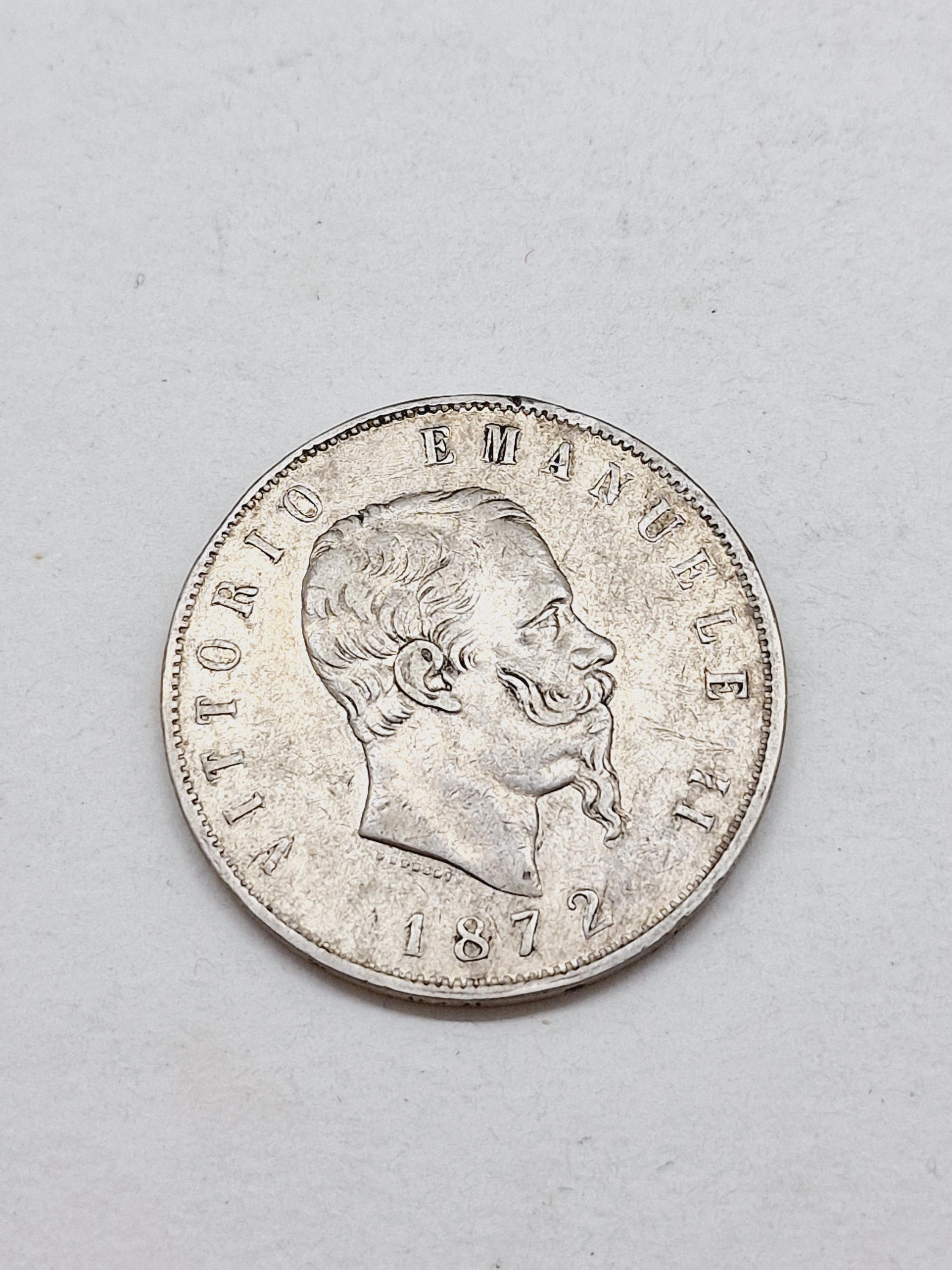 5 リラ 1872 - シールド - ヴィットーリオ エマヌエーレ 2 世 銀貨