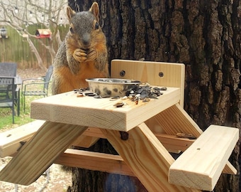 Handmade Squirrel Picnic Table - Squirrel Feeder- Picnic Table for Squirrel - Fence Picnic Table for Squirrels - Squirrel Gift