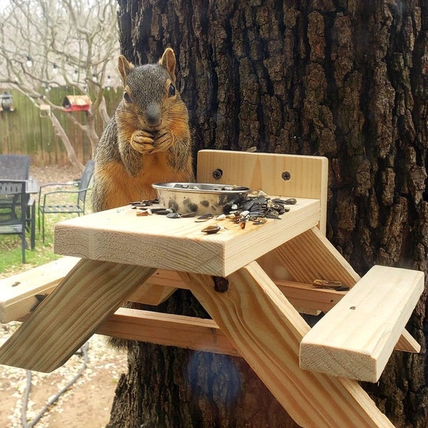 Handmade Squirrel Picnic Table - Squirrel Feeder- Picnic Table for Squirrel - Fence Picnic Table for Squirrels - Squirrel Gift