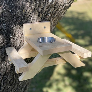 Handmade Squirrel Picnic Table - Squirrel Feeder- Picnic Table for Squirrel - Fence Picnic Table for Squirrels