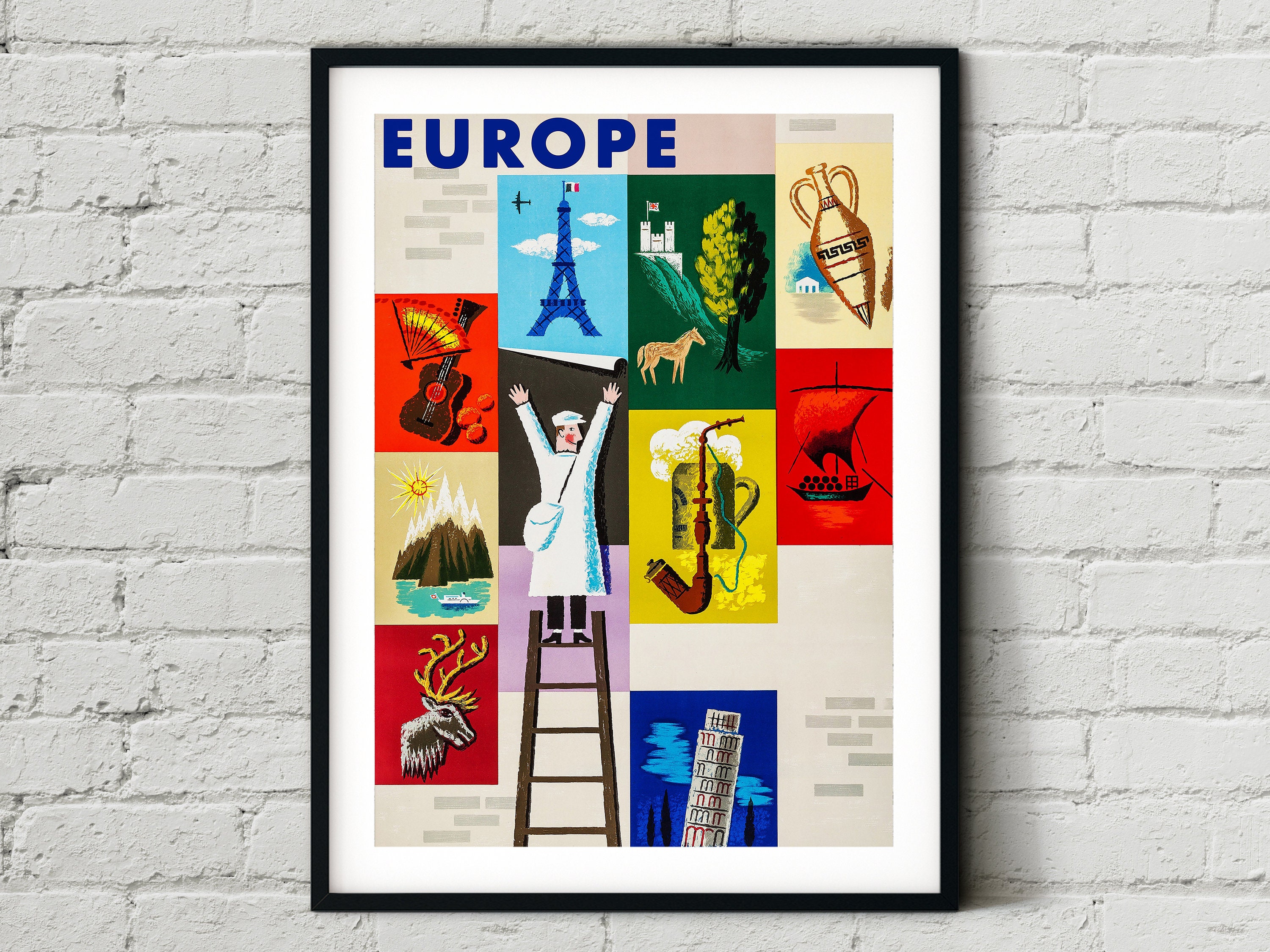 Europe Landmarks Vintage Travel Poster Wall Art Print Photo Etsy