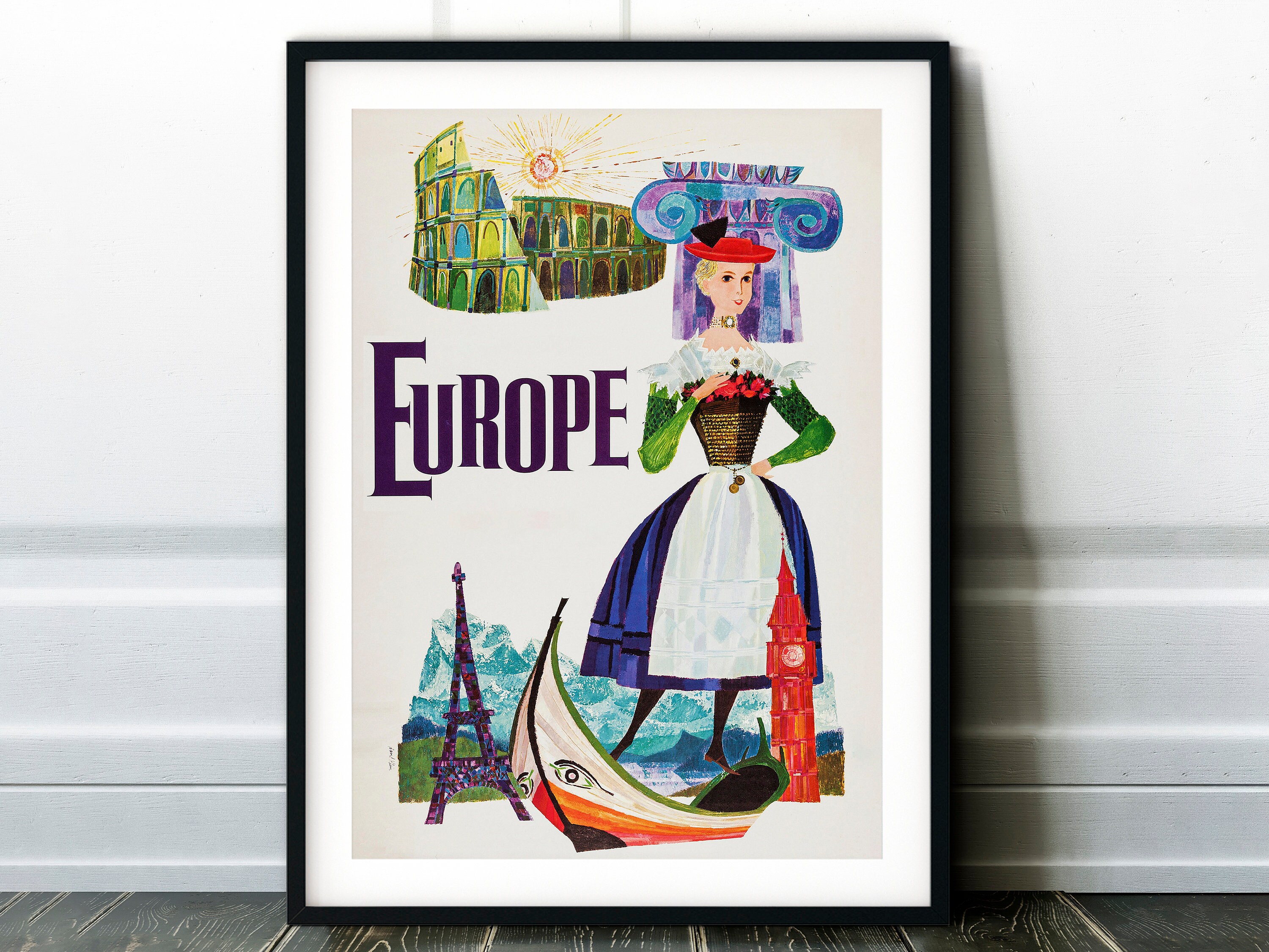 Europe Landmarks Tourist Vintage Travel Poster Wall Art Etsy