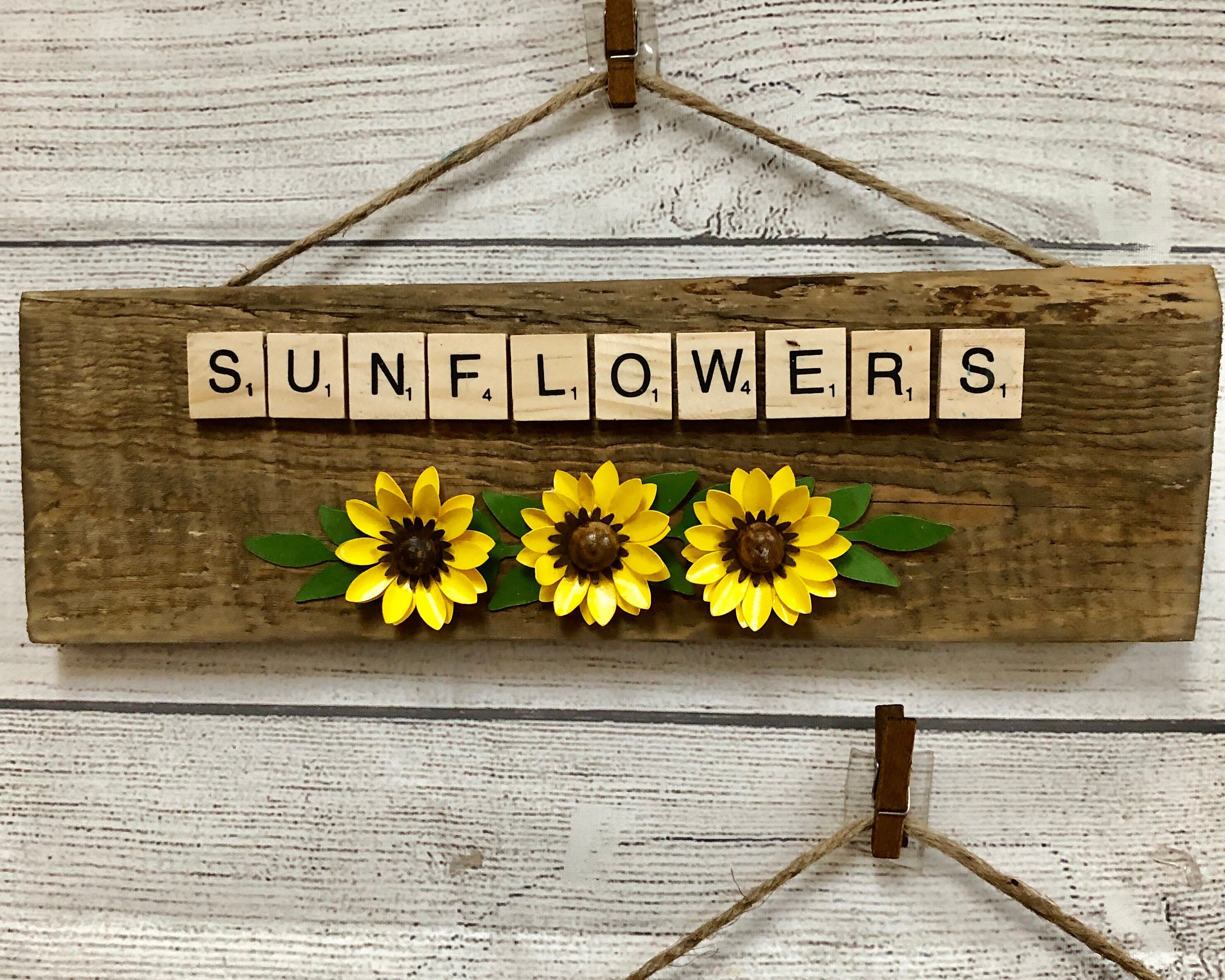 Reclaimed Wood Sunflower Signs With Scrabble Letters or You Are My