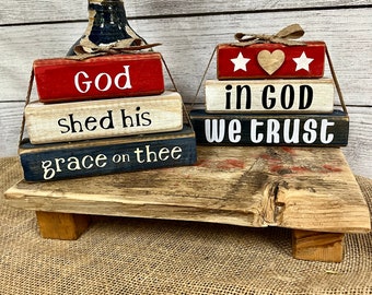 4th of July stacked block sign,  for tiered tray, shelf, mantel, tabletop, desk