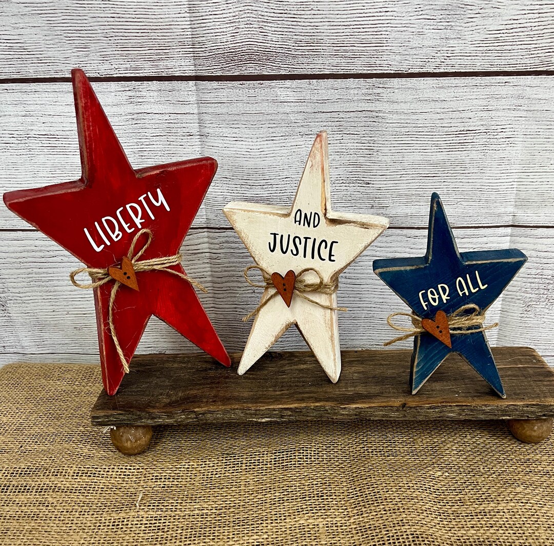 Handmade Primitive 4th of July Wood Stars - Rustic Patriotic Shelf ...