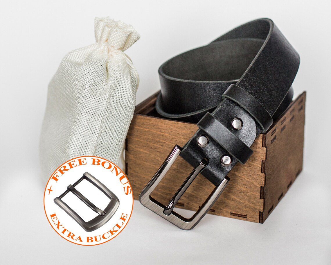 Black leather belt in gift box stylish gift for men father Etsy