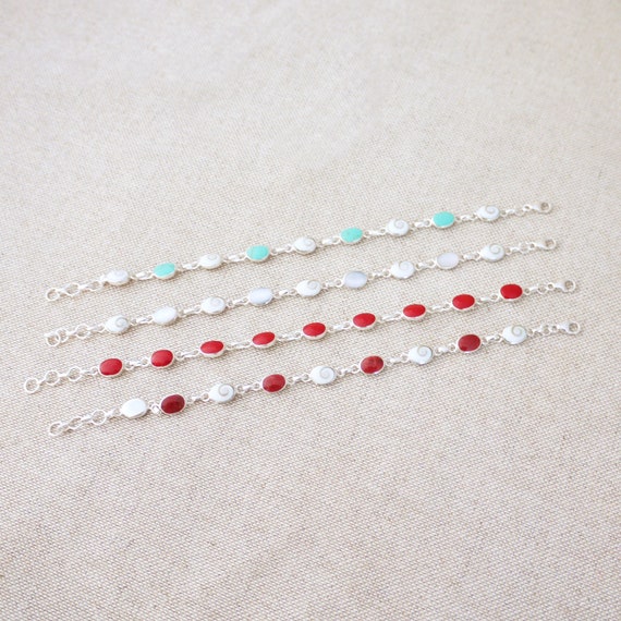 Bracelet Chain CAMILLE in Silver 925millie and Turquoise, White  Mother-of-pearl, Coral and Eye of Saint Lucia - Etsy