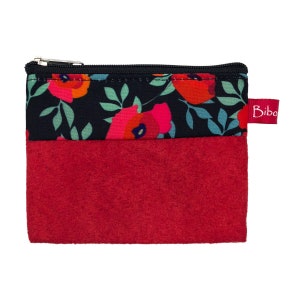 porte monnaie, accessoire femme, rouge, fleuri, porte carte, idée cadeau
