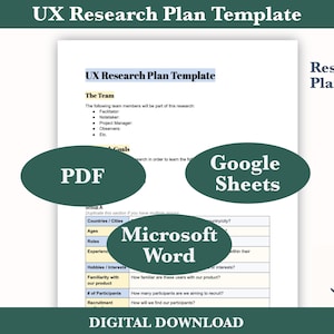 Sjabloon UX-onderzoeksplan | Pdf, Word, Google Documenten (digitale download)