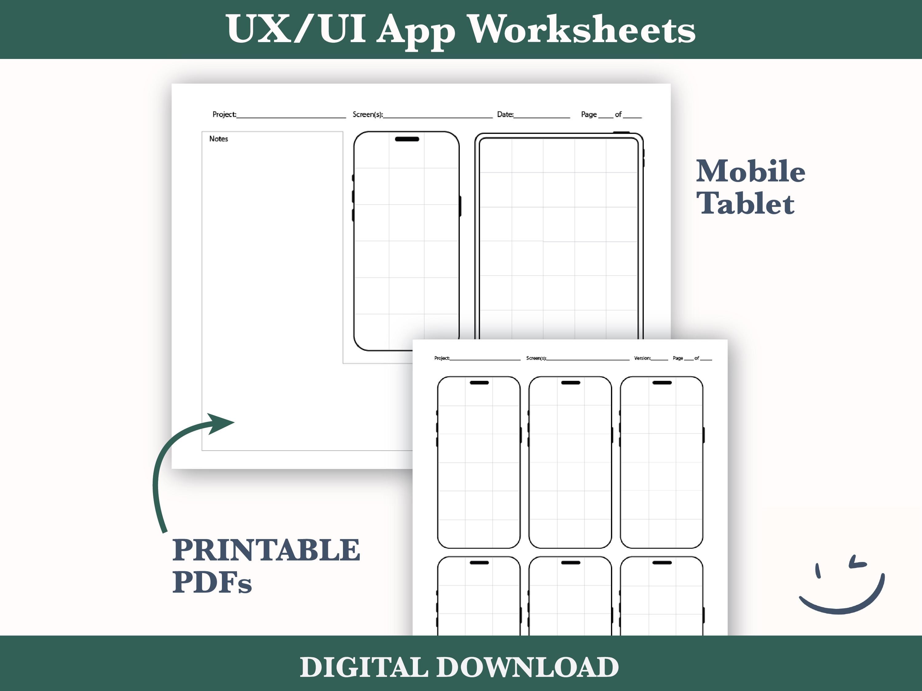 UX/UI App Wireframe Templates | Mobile & Tablet Planner (digital ...