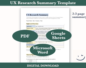 UX Research Summary Template | Report PDF (Instant Download)