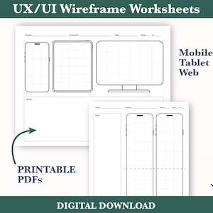 Feuilles de travail filaires UX/UI | Modèles imprimables de conception de sites Web et d'applications | Outils de conception UX pdf | Téléchargement instantané | Planification d'esquisse Figma
