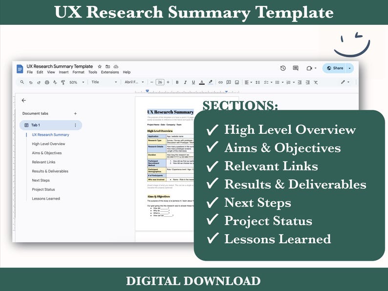 UX Research Summary Template | Report PDF (instant Download) - Etsy