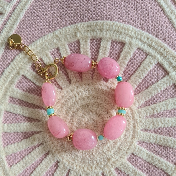 Bracelet BLOOM en perles de jade rose