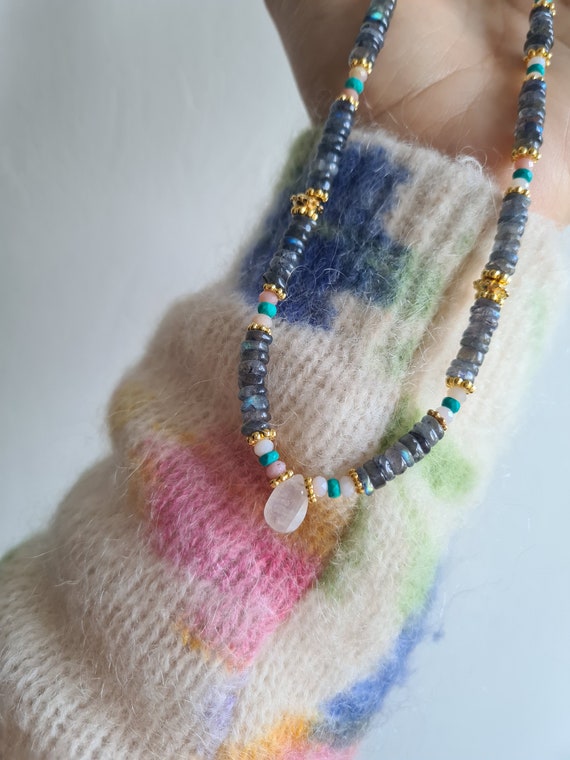 Tropea necklace labradorite, opals, turquoise
