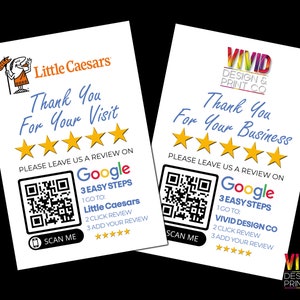 Gedrukte Review Us-kaarten voor Google met uw logo | Krijg meer recensies | Aangepaste QR-beoordelingscodes | Pak | 5-sterrenrecensie | Bedankt