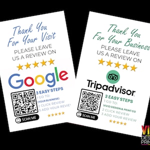 Wydrukowano Dziękujemy za zamówienie / wizytę / biznes - Wydrukowano Oceń nas Karty dla Trip Advisor / Google / Facebook | Kody QR | 5 gwiazdek