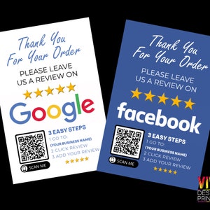 Gedrukte Review Us-kaarten voor Google- en Facebook-pakketten | Krijg meer beoordelingen | Aangepaste QR-beoordelingscodes | Pak | 5-sterrenrecensie | Bedankt