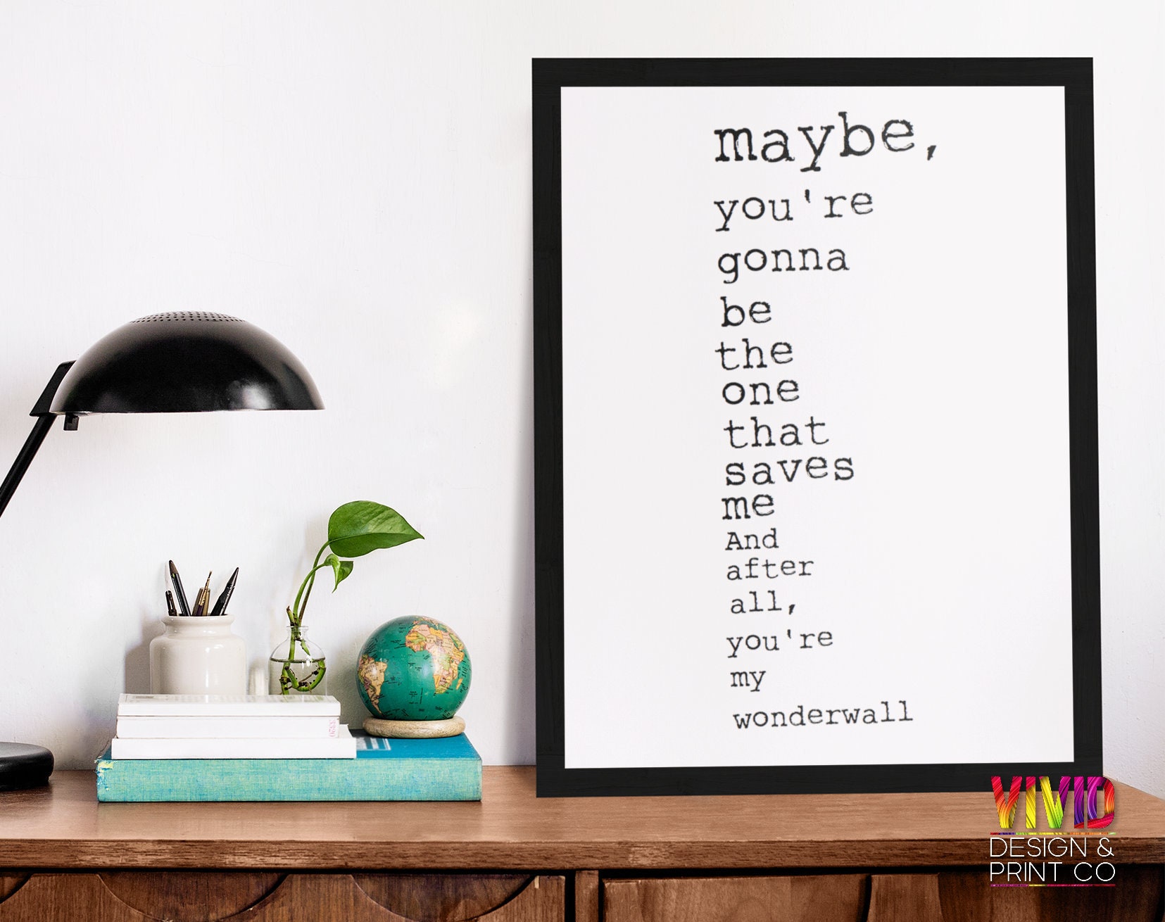 Oasis poster, Wonderwall type retro print, Oasis songtekst, indie brit pop poster, minimalistische witte muziek poster, eclectische galerij kunst aan de muur