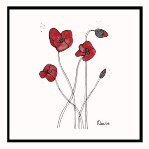 Watercolor Red Abstract Poppy Flowers Notecard