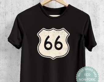 Route 66 T Shirt, American Highway Retro Sign Bikers T-shirt, Premium Eco-friendly Soft Tee