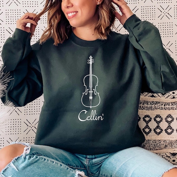 Cello Sweatshirt, Cellist Sweater, Gift For Cello Player Hoodie, Cellin' Shirt, Cellist Gift, Cello Lover, Premium Unisex Crewneck