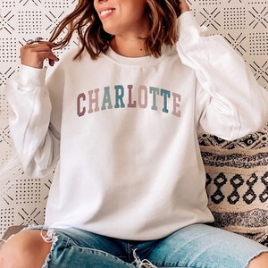 CHARLOTTE Sweatshirt, Charlotte Shirt, North Carolina Gift, Charlotte NC Sweater, NC Varsity Gifts, Charlotte Souvenir, Premium Crewneck
