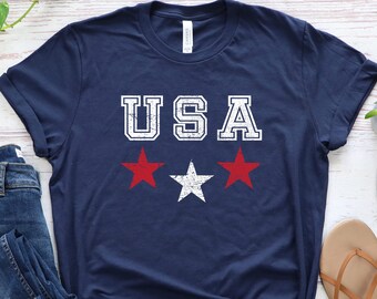 Camiseta gráfica USA Stars, camisa de algodón suave del 4 de julio